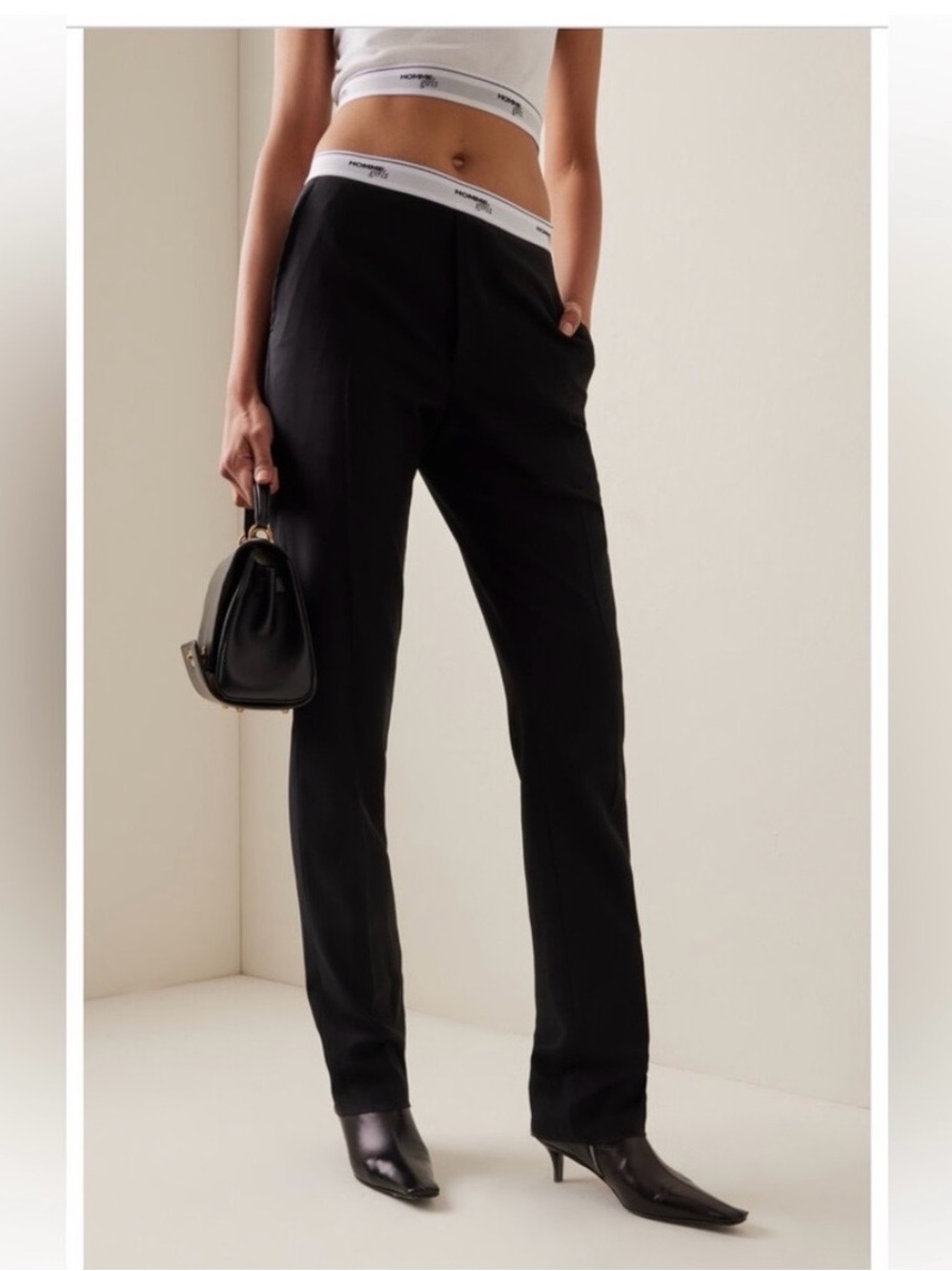 High-Rise Straight Leg Pants in Black - Modern Tailored Fit